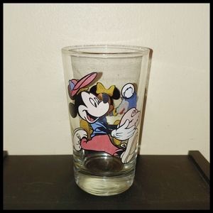 Vintage Mickey and Minnie Mouse Baseball and Cheerleader Juice Glass